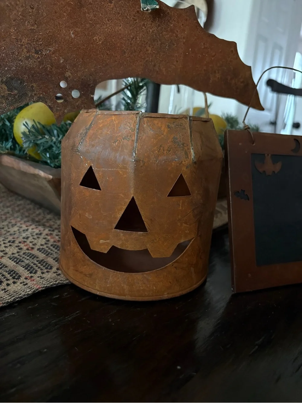 Rust-Finish Pumpkin Lantern & Chalkboard Set - Orange